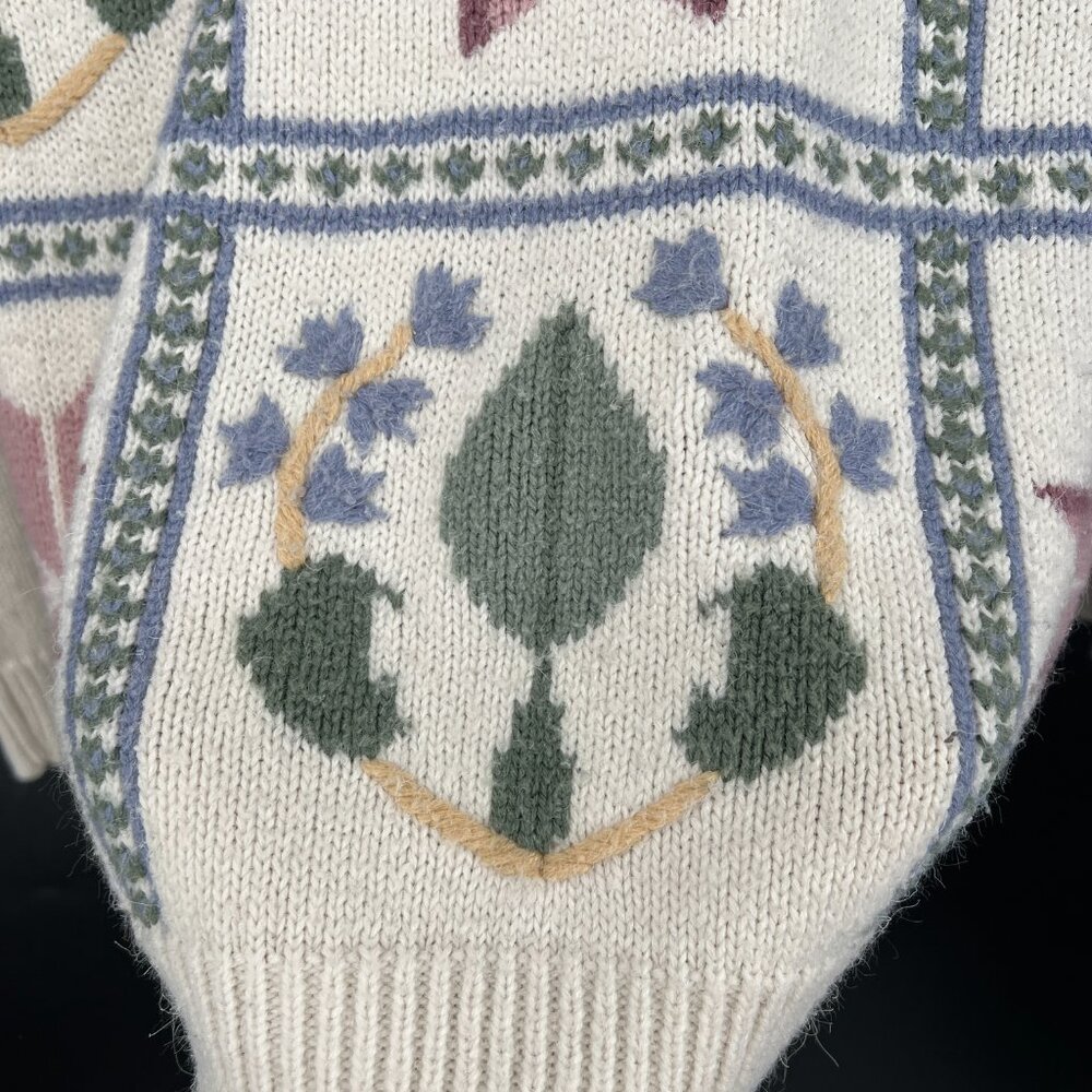 Vintage Alfred Dunner knit sweater grandma cottagecore floral embroidered M L - Picture 3 of 8